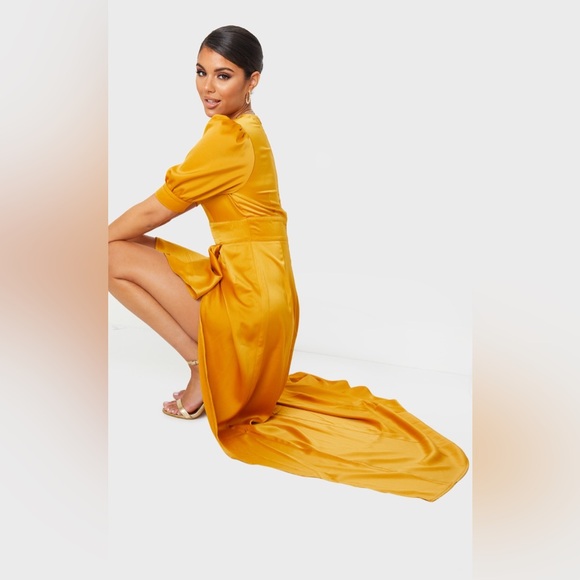 Pretty little thing mustard satin frill maxi dress - Picture 4 of 13